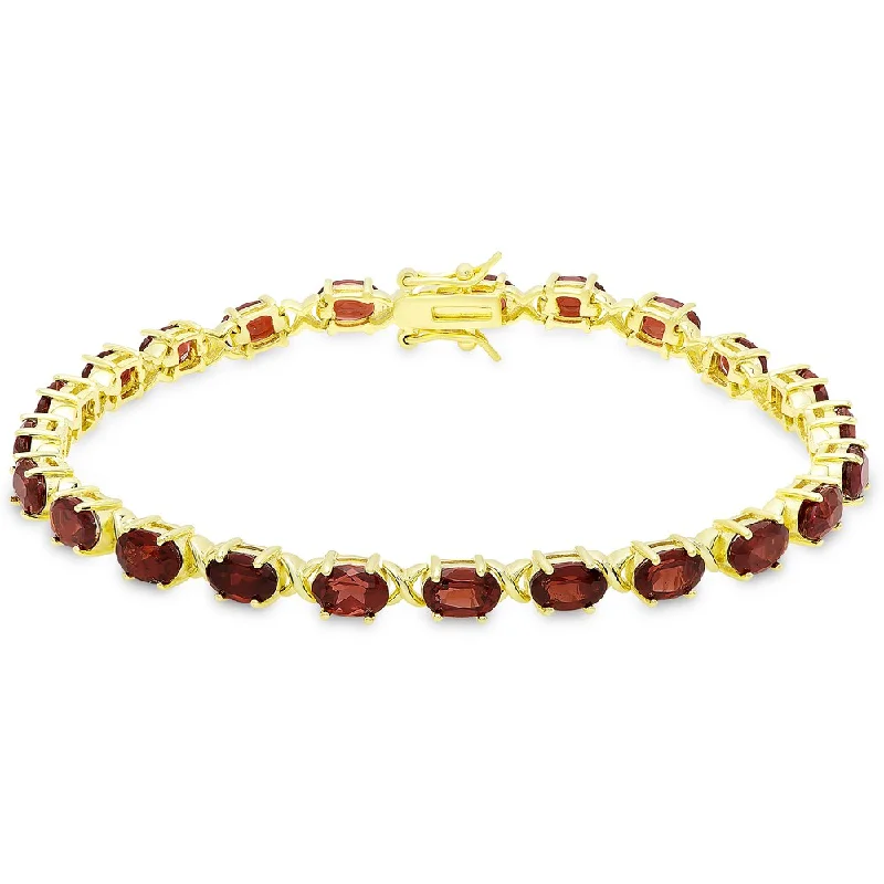 Dolce Giavonna Gold Over Sterling Silver Oval Cut Garnet XO Link Bracelet