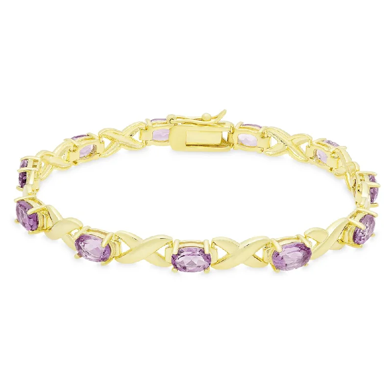 Dolce Giavonna Gold Over Sterling Silver Oval Cut Gemstone XO Link Bracelet