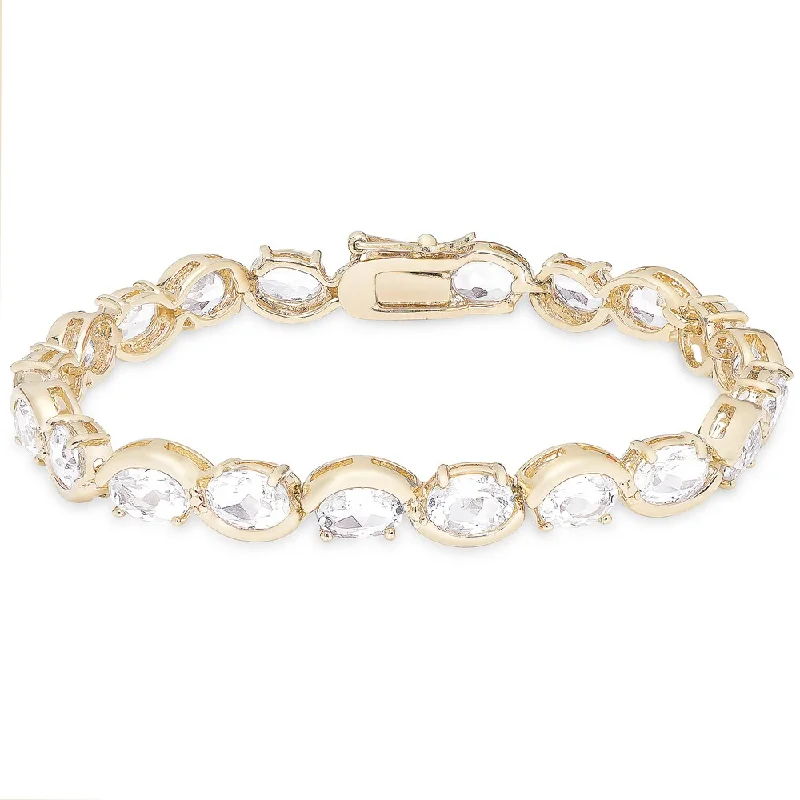 Dolce Giavonna Gold Over Sterling Silver White Topaz Oval Link Bracelet