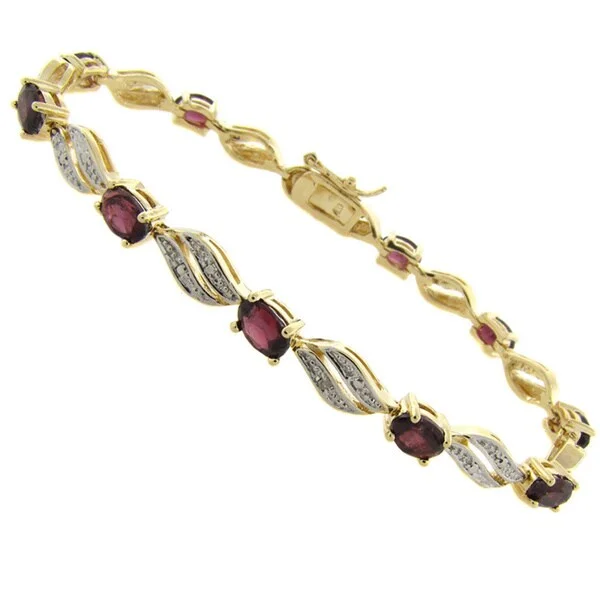 Dolce Giavonna Gold Overlay Garnet and Diamond Accent Marquise Bracelet