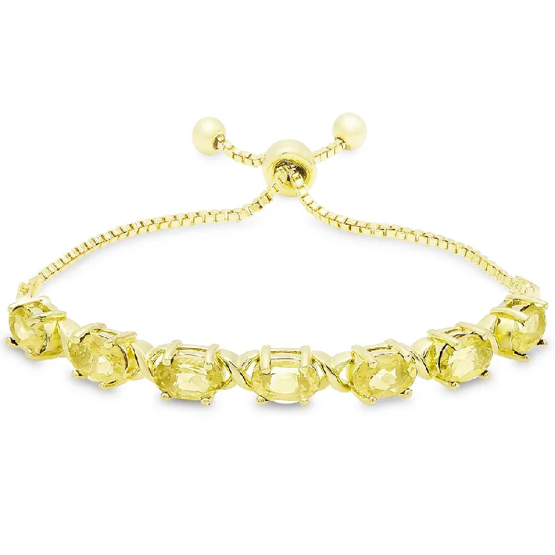 Dolce Giavonna Gold Overlay Oval Citrine XO Link Adjustable Slider Bracelet