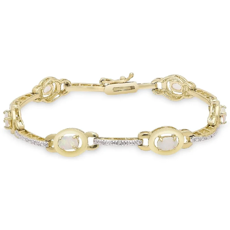 Dolce Giavonna Gold Overlay Simulated Opal and Diamond Accent Bracelet