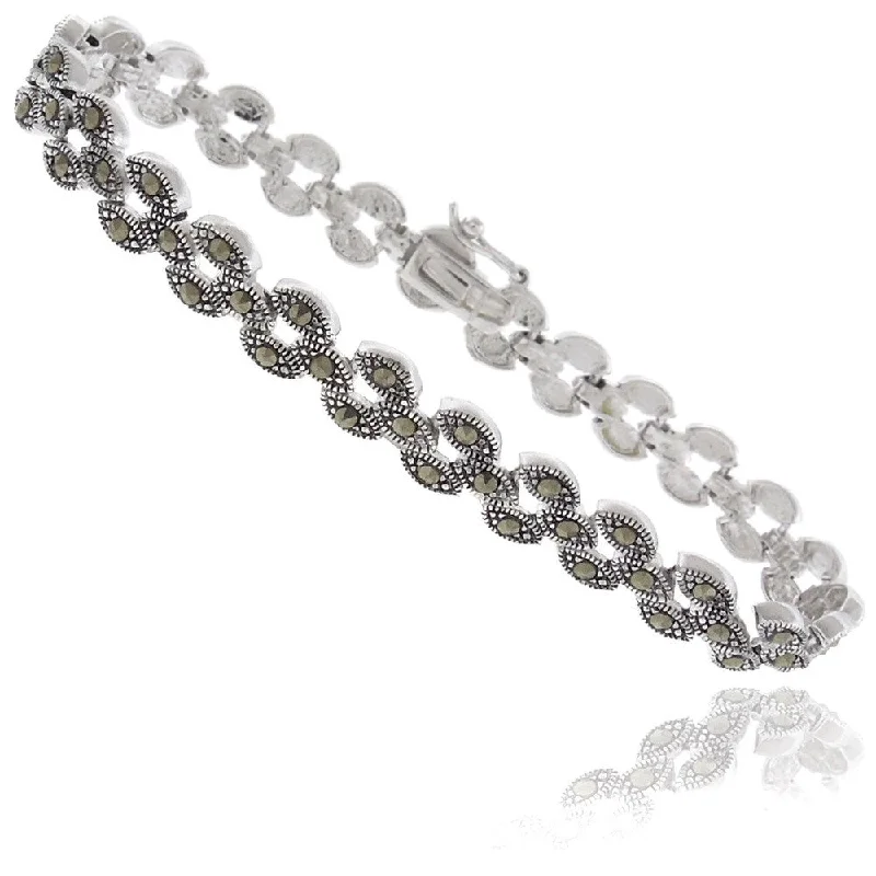 Dolce Giavonna Silverplated Marcasite Circle Link Bracelet