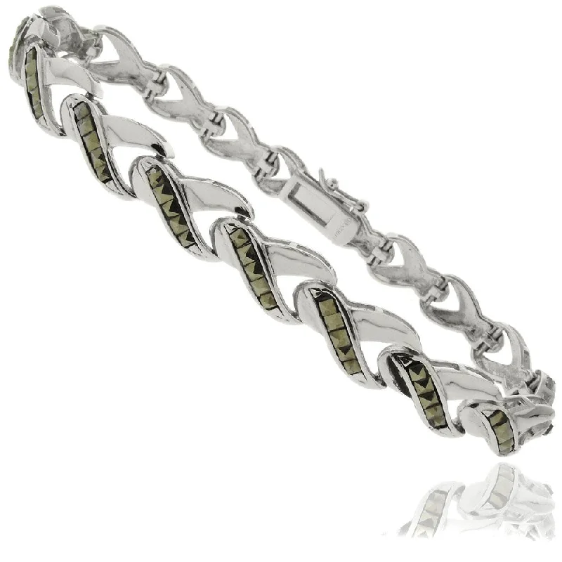 Dolce Giavonna Silverplated Marcasite 'V' Link Bracelet