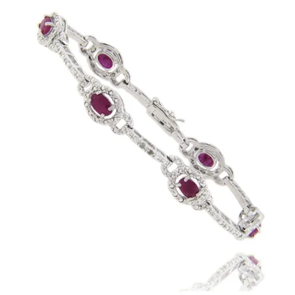 Dolce Giavonna Silverplated Ruby and Diamond Accent Link Bracelet