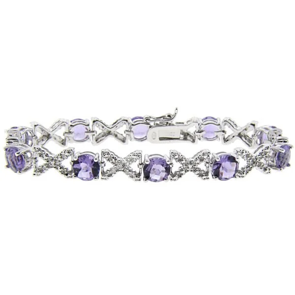 Dolce Giavonna Sterling Silver Amethyst and 1/2ct TDW Diamond Bracelet (J-K, I3)