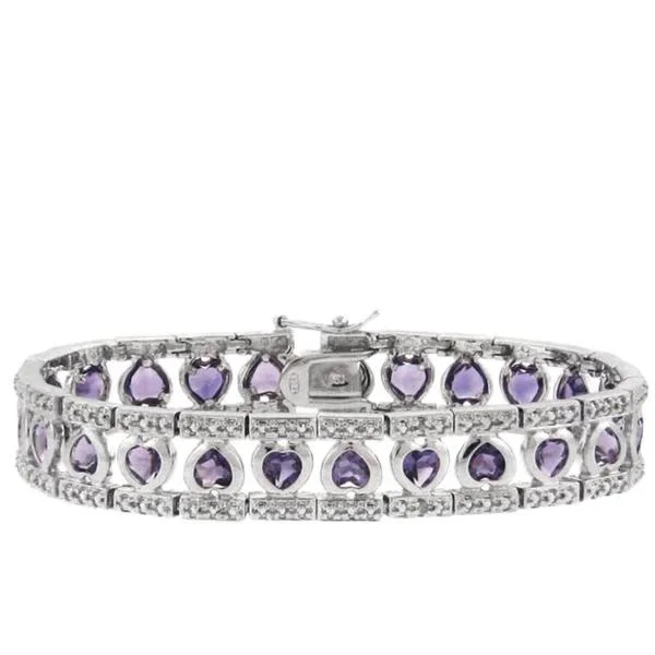 Dolce Giavonna Sterling Silver Amethyst and Diamond Accent Bordered Heart Bracelet