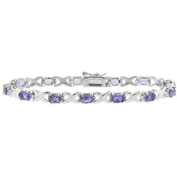 Dolce Giavonna Sterling Silver Amethyst 'X and O' Bracelet