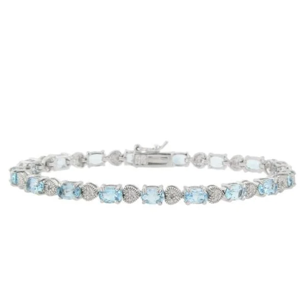 Dolce Giavonna Sterling Silver Blue Topaz and Diamond Accent Heart Bracelet