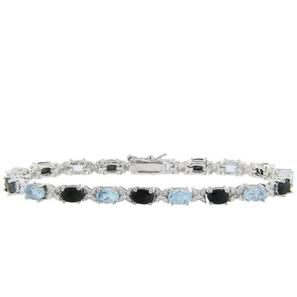 Dolce Giavonna Sterling Silver Blue Topaz, Sapphire and Diamond Accent Bracelet