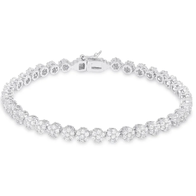 Dolce Giavonna Sterling Silver Cubic Zirconia Flower Bracelet