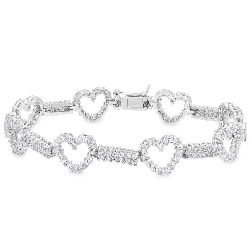 Dolce Giavonna Sterling Silver Cubic Zirconia Heart Bracelet