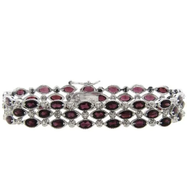 Dolce Giavonna Sterling Silver Garnet and Diamond Accent 3-row Bracelet