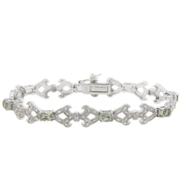 Dolce Giavonna Sterling Silver Green Amethyst and Diamond Accent Bracelet