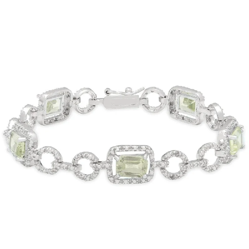 Dolce Giavonna Sterling Silver Green Amethyst and Diamond Accent Link Bracelet