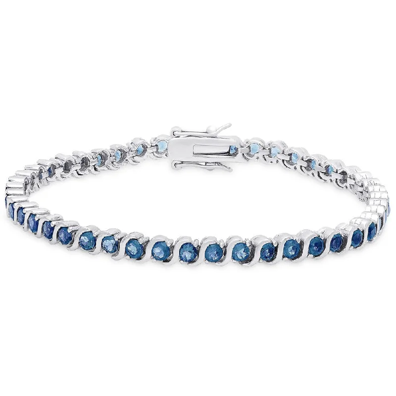 Dolce Giavonna Sterling Silver London Blue Topaz Tennis Bracelet