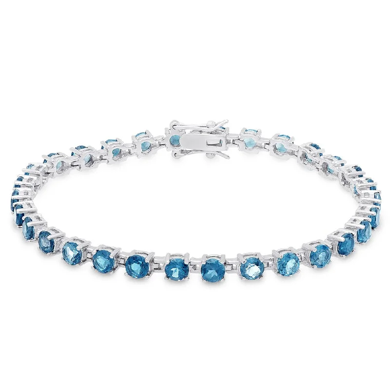 Dolce Giavonna Sterling Silver London Blue Topaz Tennis Bracelet