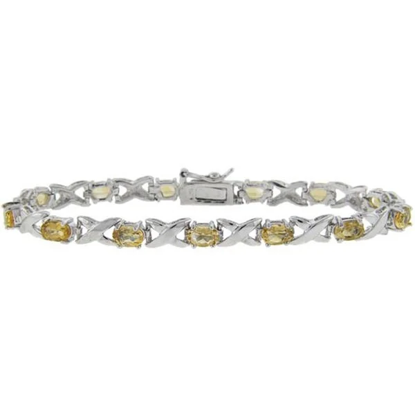 Dolce Giavonna Sterling Silver Oval-cut Citrine 'X' and 'O' Link Bracelet