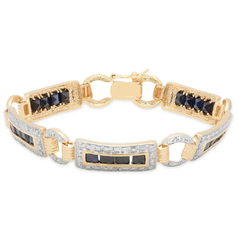 Dolce Giavonna Sterling Silver Sapphire and Diamond Accent Link Bracelet (I-J, I2-I3)