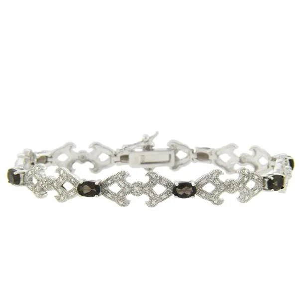 Dolce Giavonna Sterling Silver Smokey Quartz and Diamond Accent Bracelet