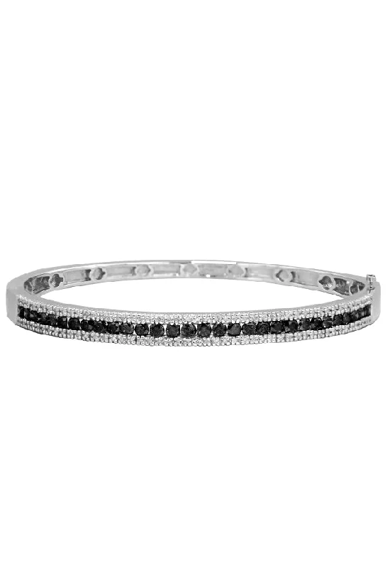 14K White Gold Black and White Diamond Bangle, 2.13 TCW