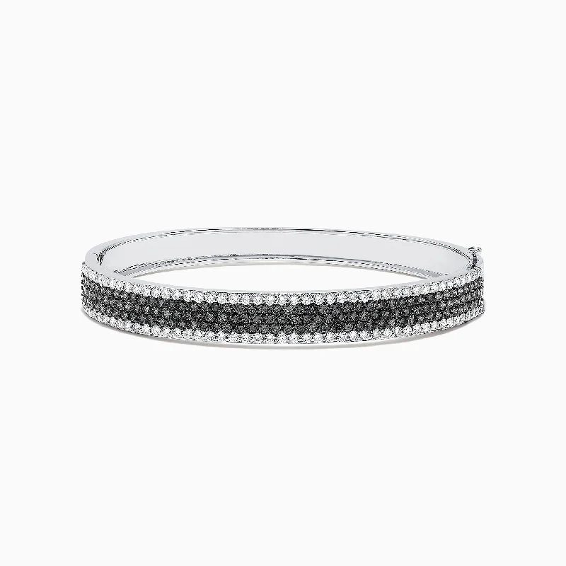 14K White Gold Black and White Diamond Bangle, 4.47 TCW