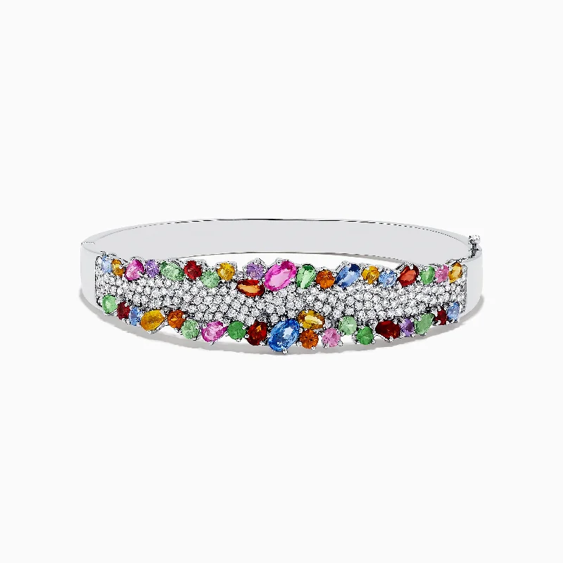 14K White Gold Multi Sapphire and Diamond Bangle