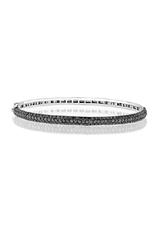 18K White Gold Black Diamond Bangle, 3.12 TCW