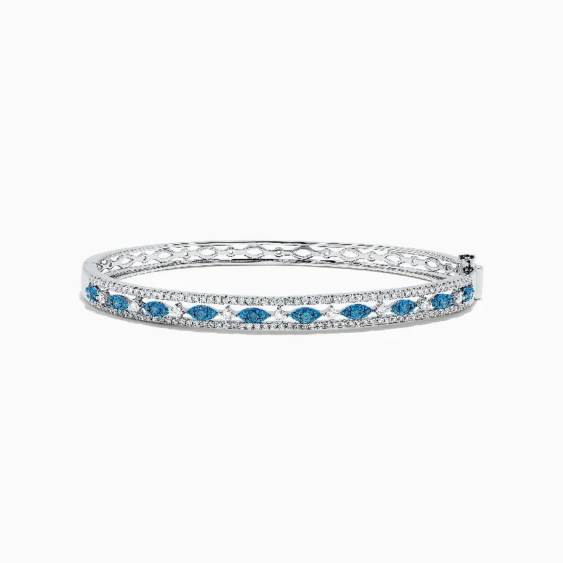 Bella Bleu 14K White Gold Blue and White Diamond Bangle, 1.27 TCW