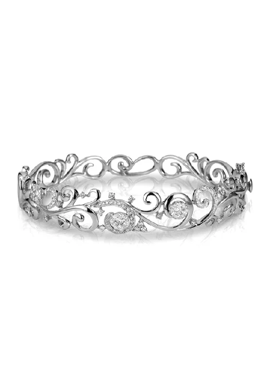 Bouquet 14K White Gold Diamond Filigree Bangle, 0.89 TCW