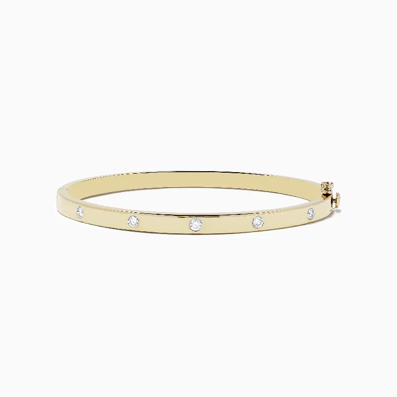 D'Oro 14k Yellow Gold Bezel Set Diamond Bangle 0.35 TCW