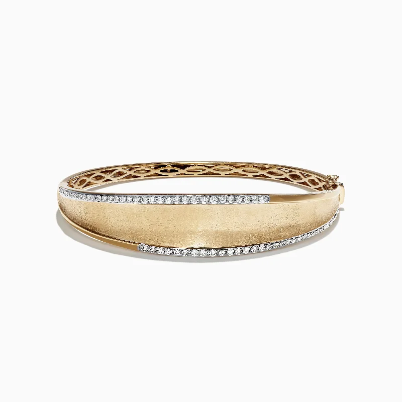 D'Oro 14K Brushed Yellow Gold Diamond Bangle, 0.77 TCW