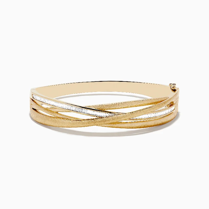 D'Oro 14K Brushed Yellow Gold Diamond Crossover Bangle 1.10 TCW