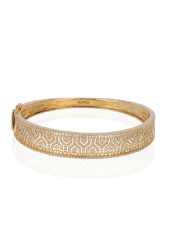 D'Oro 14K Yellow Gold Diamond Maze Bangle, 1.98 TCW