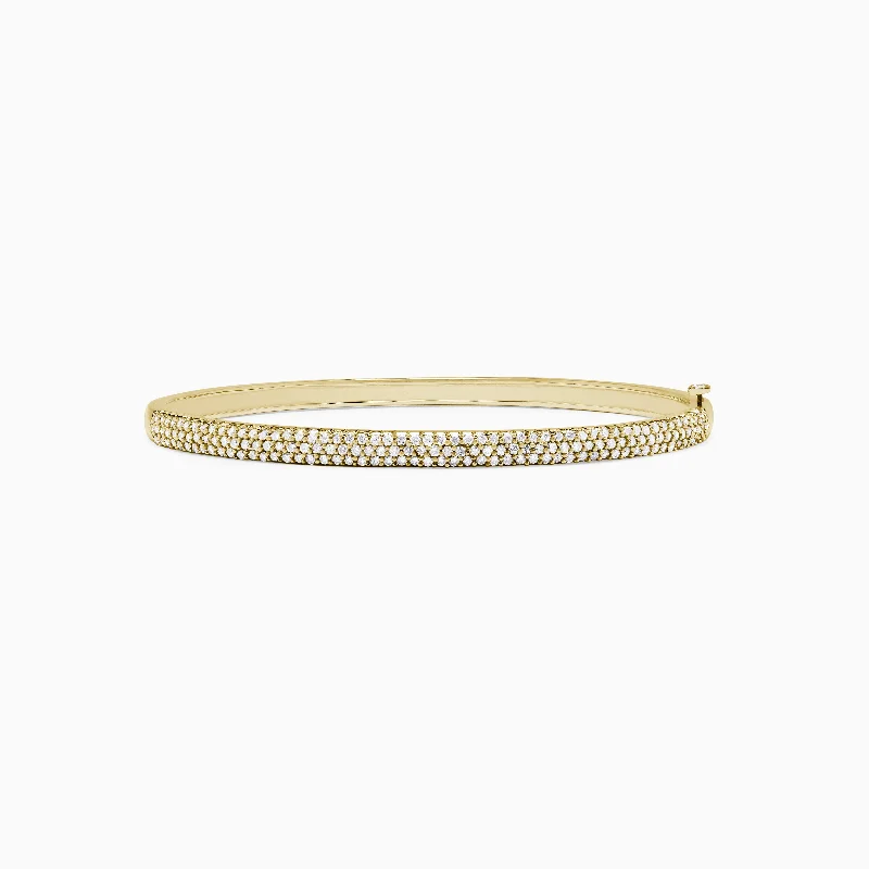 D'Oro 14K Yellow Gold Pave Diamond Bangle, 1.20 TCW