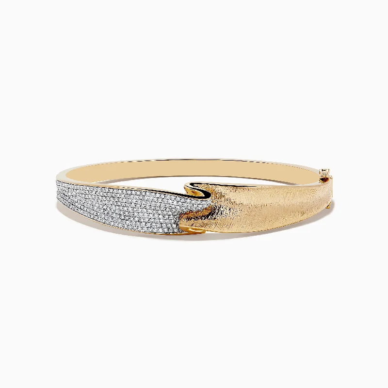 D'Oro 14k Yellow Gold Pave Diamond Bangle