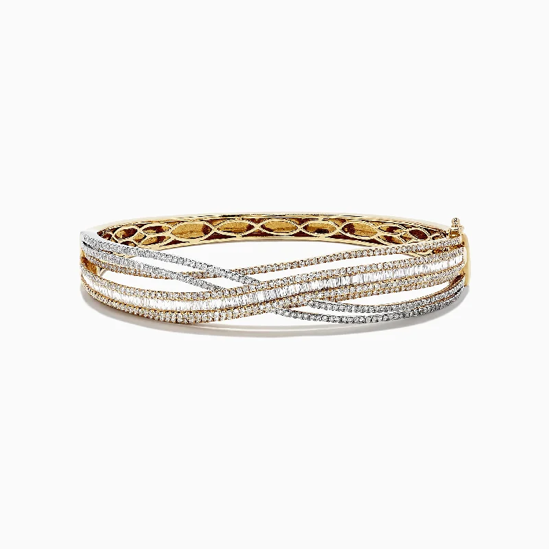 Duo 14K Two Tone Gold Diamond Crossover Bangle, 3.15 TCW