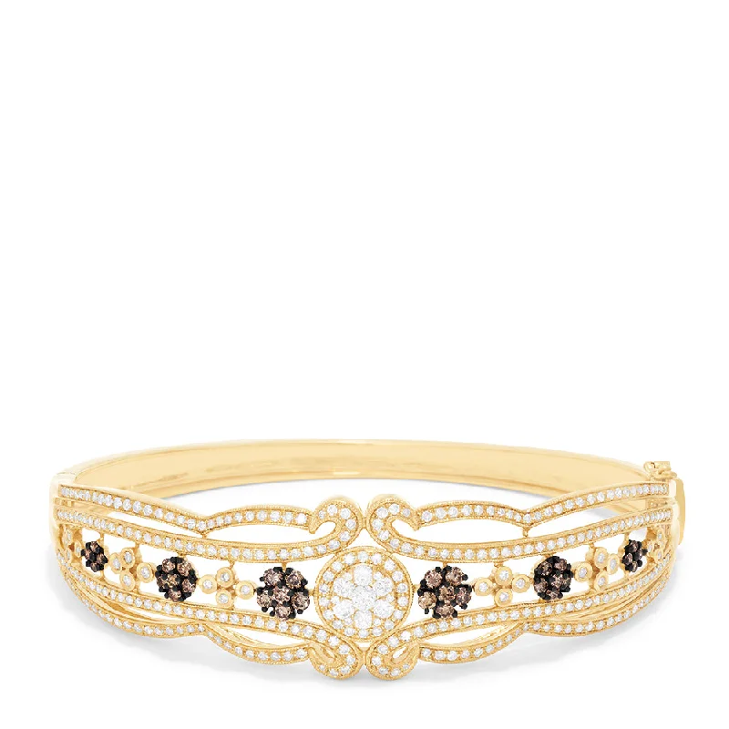 14K Yellow Gold Diamond Filigree Bangle, 2.03 TCW