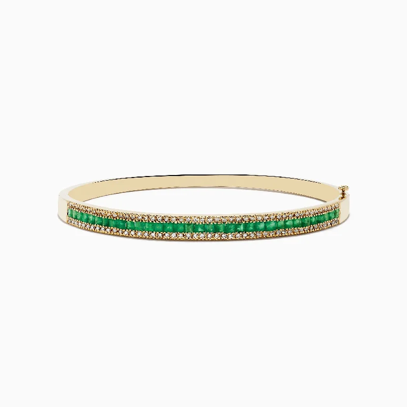 14K Yellow Gold Emerald and Diamond Bangle, 2.97 TCW