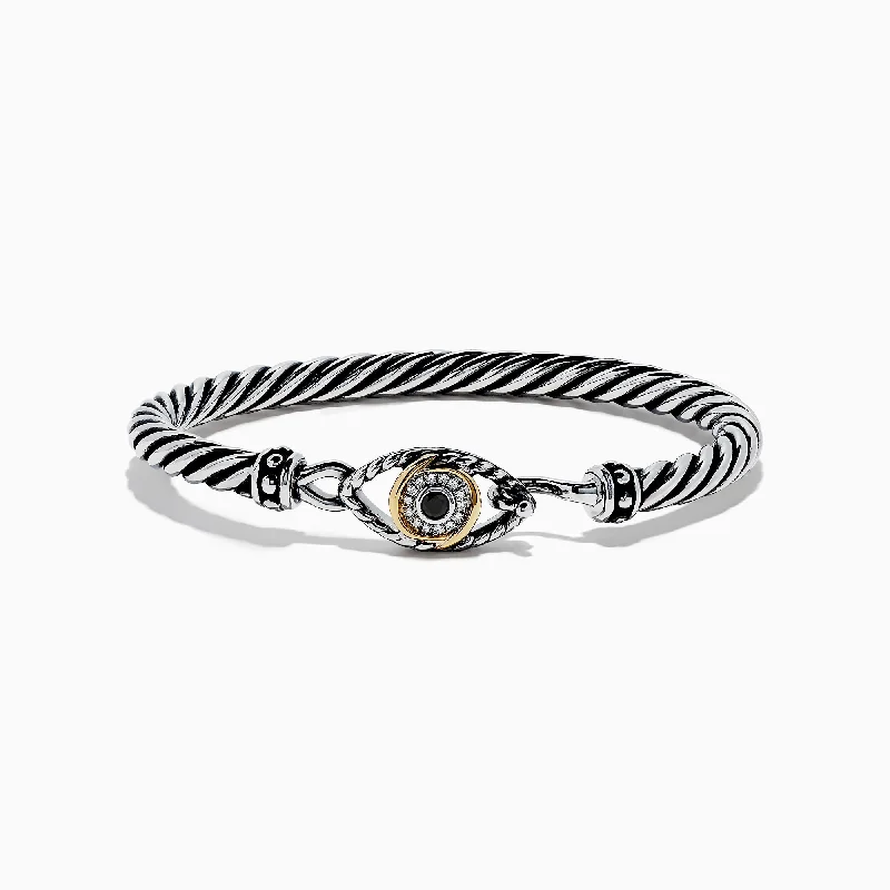 Sterling Silver Sapphire and Diamond Evil Eye Bangle, 0.20 TW