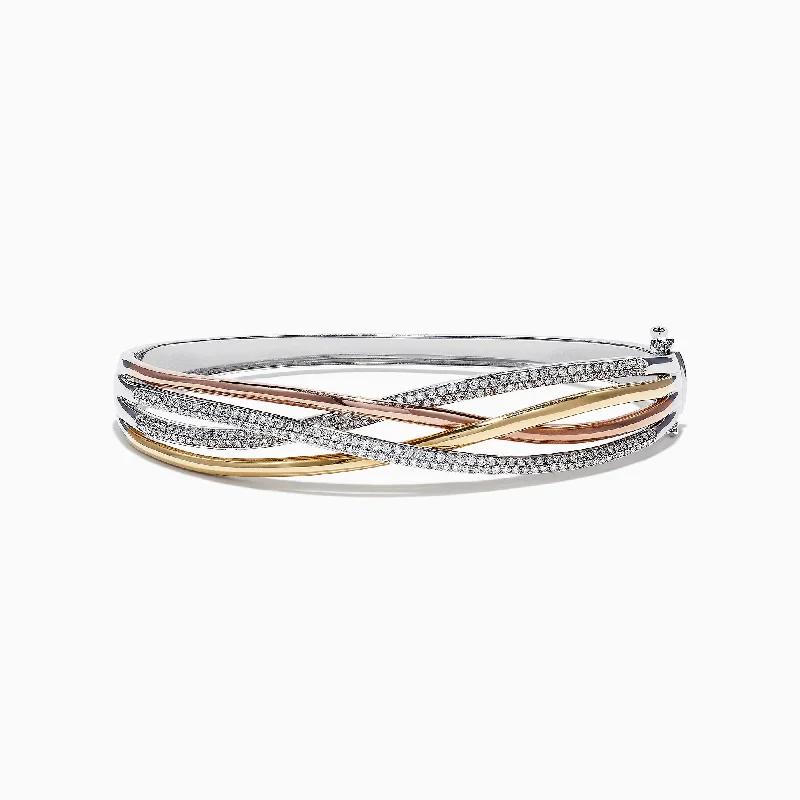 Trio 14K Tri-Color Gold Diamond Crossover Bangle, 1.03 TCW