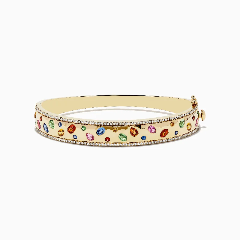 Watercolor 14k Yellow Gold Bezel Set Multi Sapphire Bangle