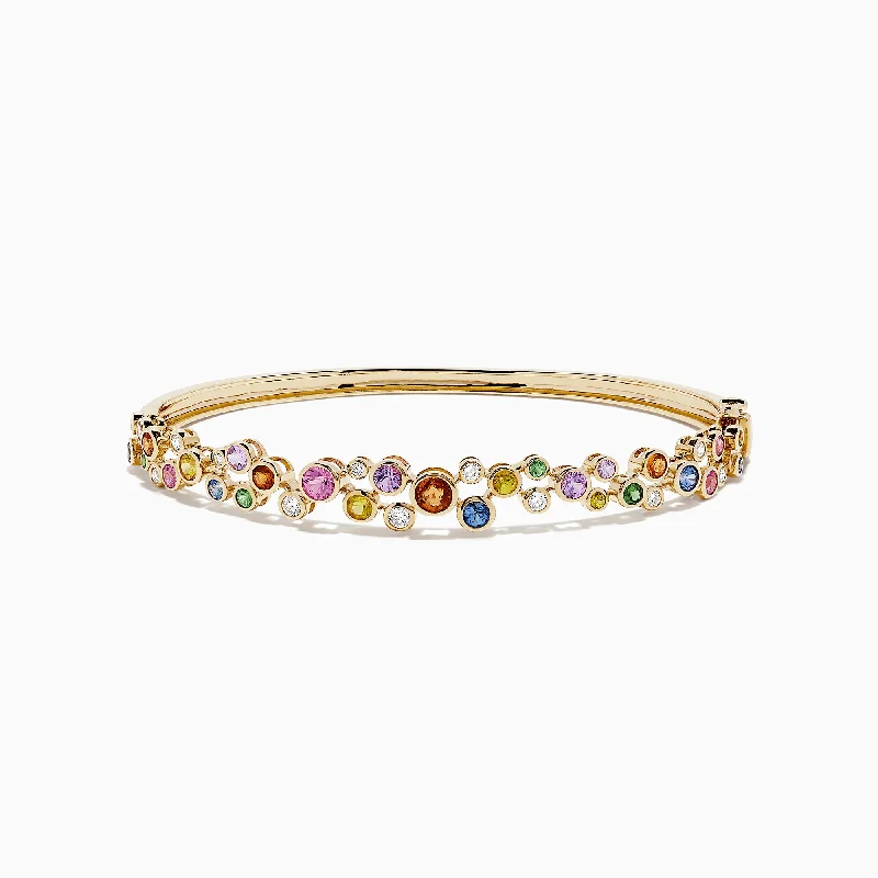 Watercolors 14K Gold Multi Sapphire and Diamond Bangle, 2.80 TCW