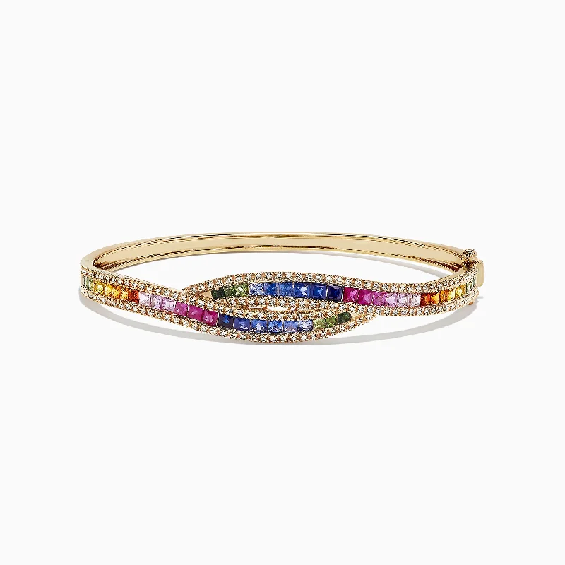 Watercolors 14K Gold Multi Sapphire and Diamond Bangle, 4.17 TCW