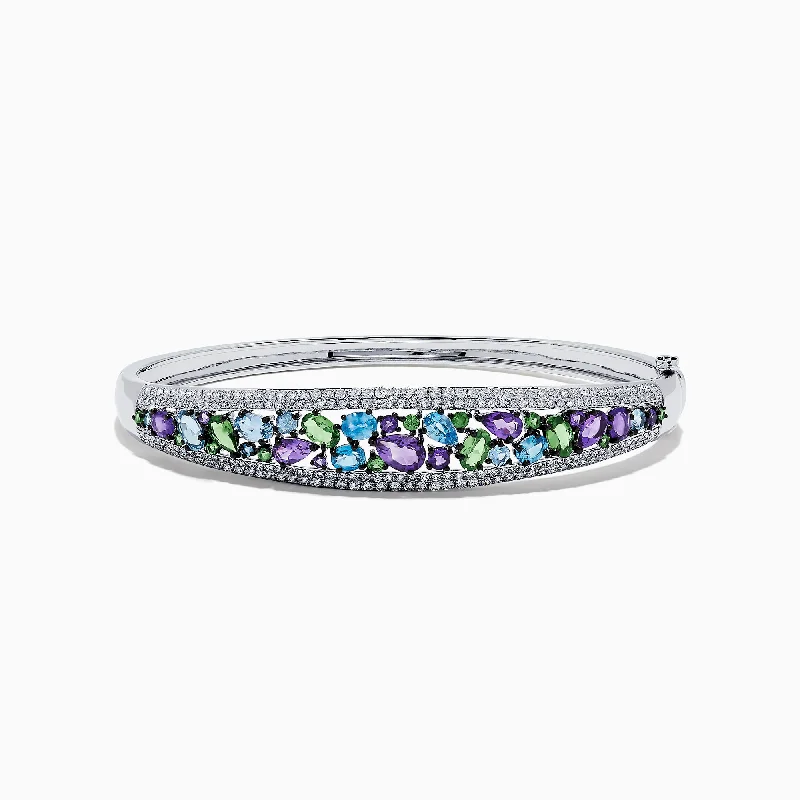 Watercolors 14K White Gold Multi Sapphire and Diamond Bangle, 6.25 TCW