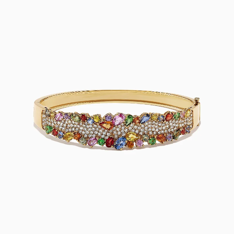 Watercolors 14K Yellow Gold Multi Sapphire & Diamond Bangle, 9.97 TCW