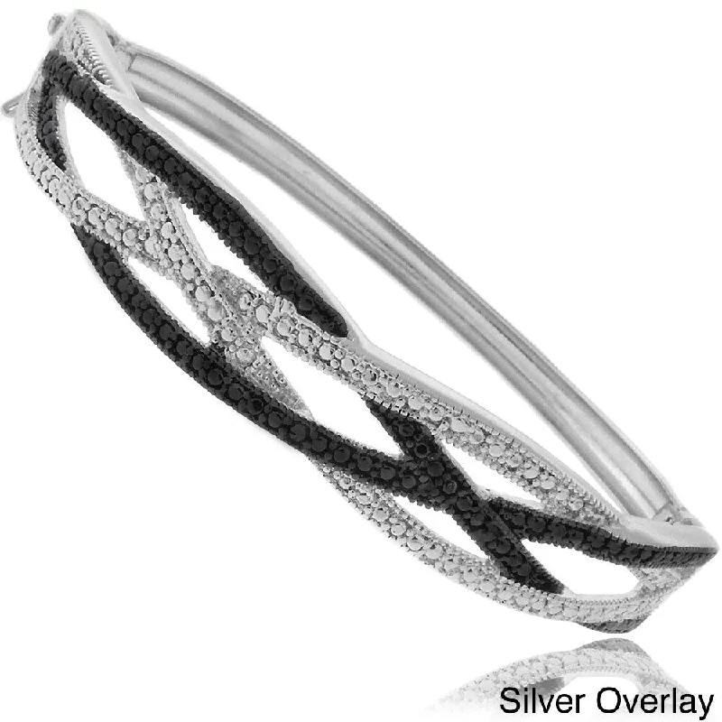 Finesque 18k Gold or Silver Overlay Diamond Accent Braided Bangle