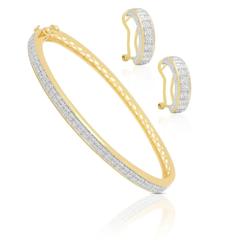 Finesque 1ct TDW Diamond Bangle with Bonus Hoop Earrings