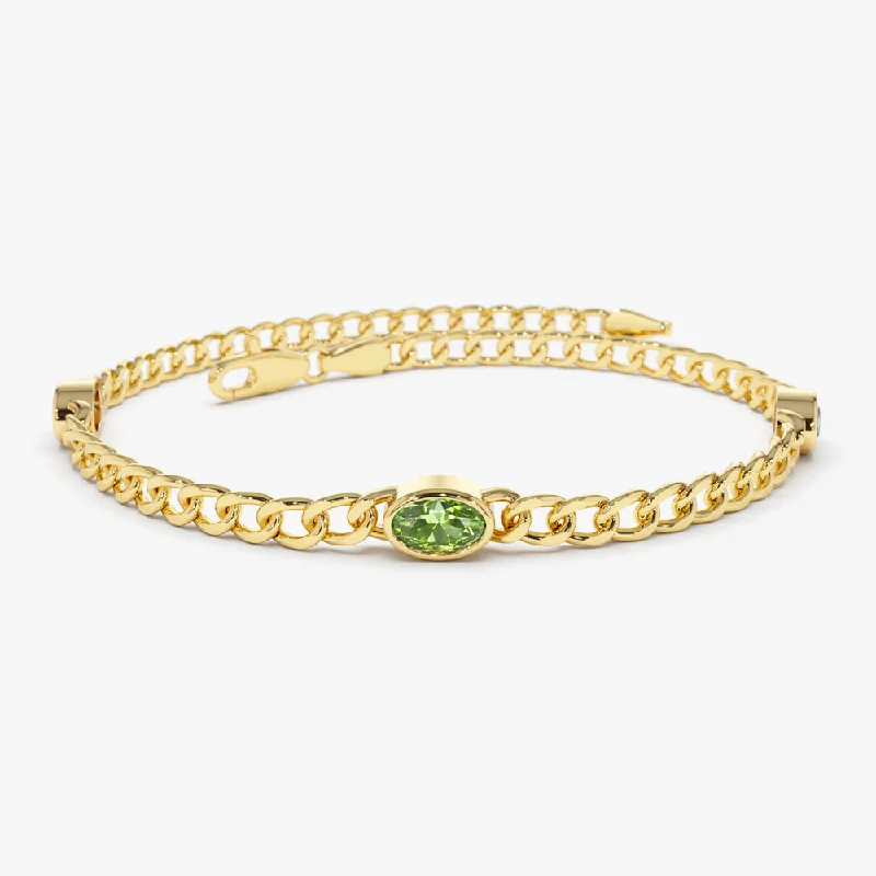 14k Cuban Link Bracelet w/ Bezel Setting Peridot