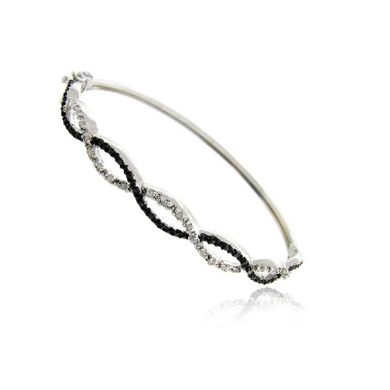 Pretty Plus Silvertone Black and White Diamond Accent Infinity Bangle